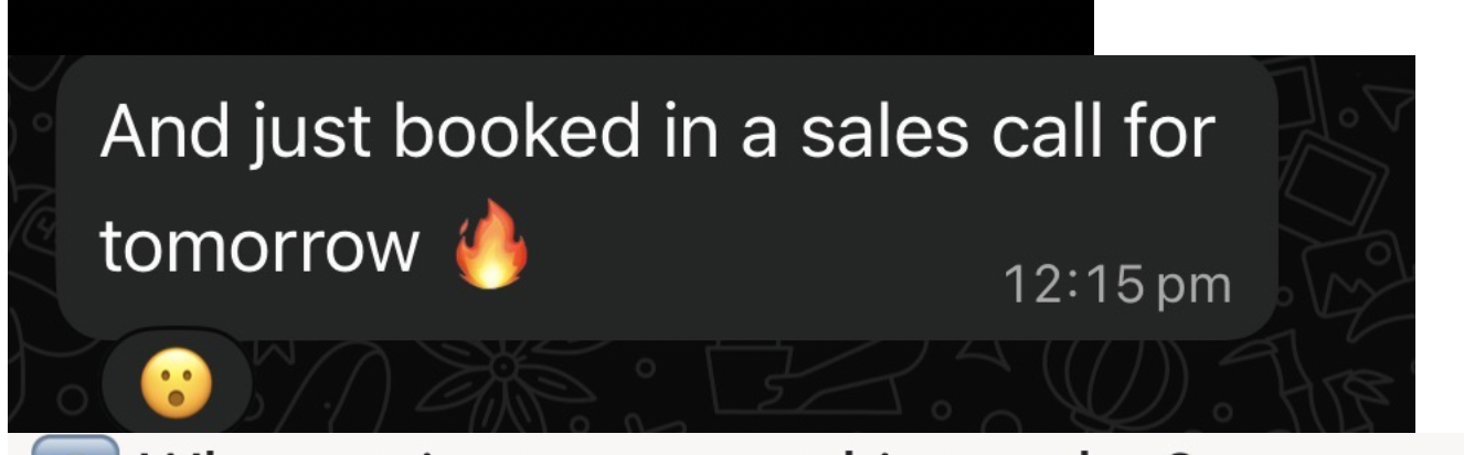 Real participant message about booking a sales call for the next day