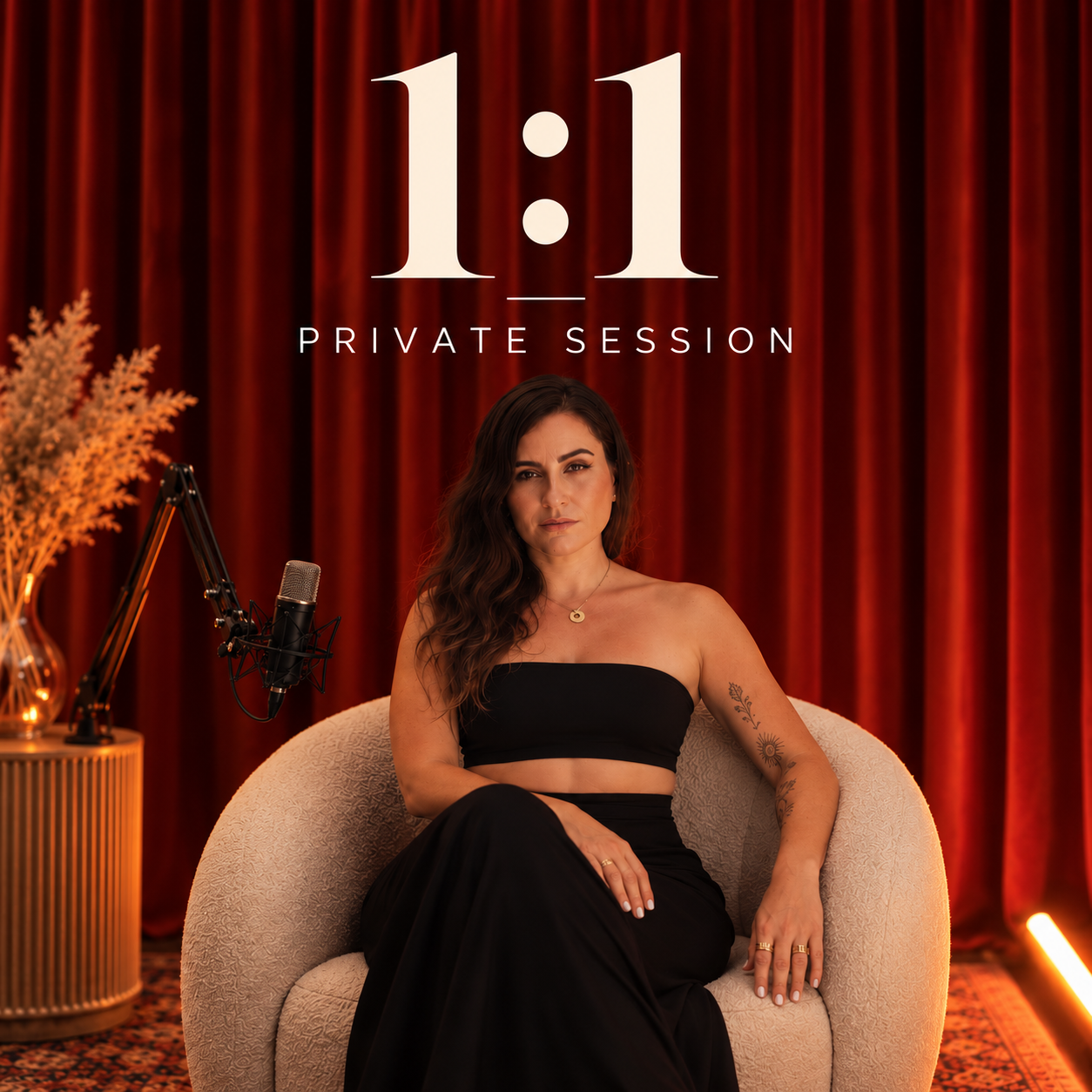 Laura in the studio chair, 1:1 Private Session
