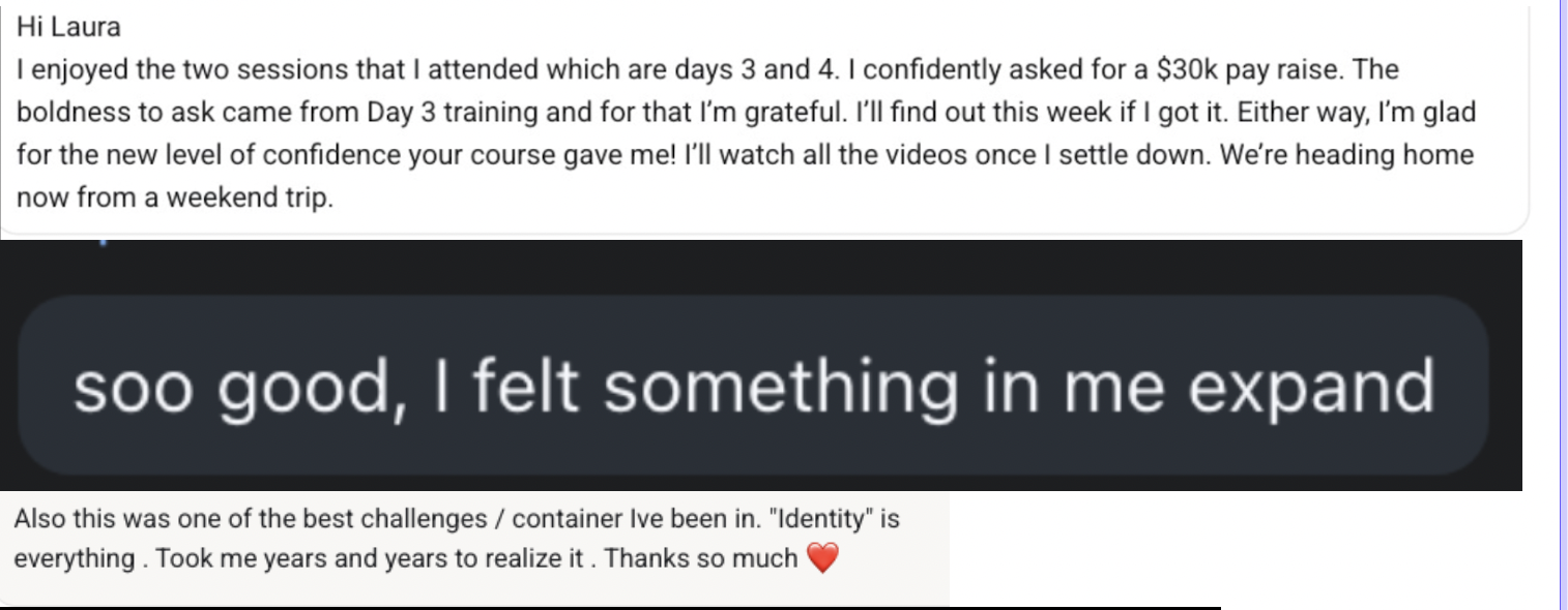 Real participant message about confidently asking for a 30K pay rise